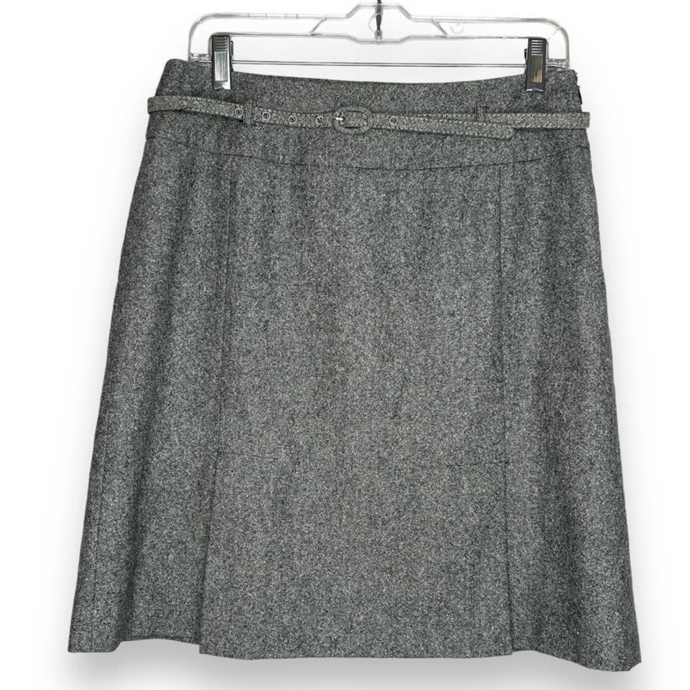 Kenneth Cole Wool Tweed Belted A-Line Skirt Kick Pleats 8